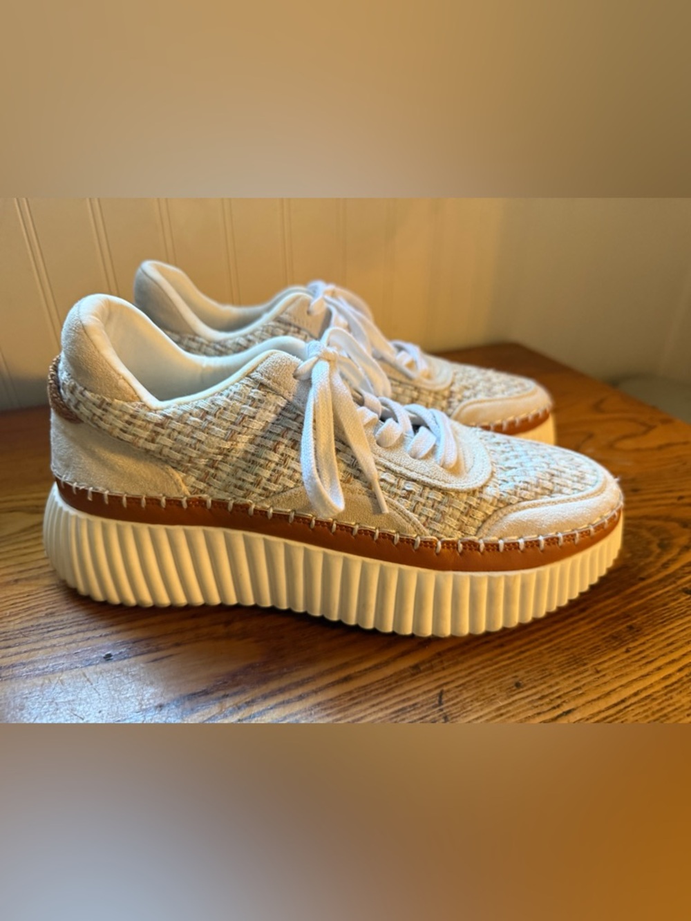 Coconuts by Matisse Cream Woven Platform Sneaker with Tan Trim